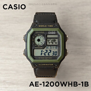 卡西歐（CASIO）手表男CASIO AE1000WD1A鋼帶 世界地圖 防水學生電子表 AE-1200WHB-1B綠色帆布帶黑