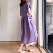 純棉寬松顯瘦連衣裙女春夏歐美大碼中長(zhǎng)款裙子 紫羅蘭 M