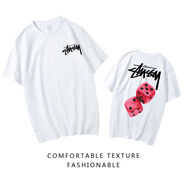 斯圖西（stussy）2023新款夏季骰子色子短袖T恤男女裝情侶款學生寬松體恤衫 白衣 紅色子 S