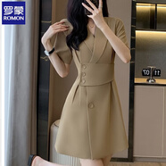 羅蒙黑色西裝連衣裙女短袖工作服氣質(zhì)休閑2025新款美容珠寶店職業(yè)裙夏 卡其色【達(dá)人推薦】 S 【建議80-95斤】