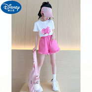 迪士尼（Disney）女童夏季套裝背心2025新款小女孩洋氣時(shí)髦套裝網(wǎng)紅兒童短袖女大童 白T恤+粉褲子 160