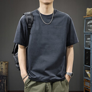以純（YISHion）休閑圓領(lǐng)純色短袖t恤男2025夏季新款潮牌男士上衣  Z3216黑灰色 L 體重120-140斤