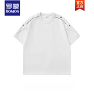 羅蒙美式高街金屬裝飾復古潮流T恤男女百搭半袖父親節(jié) 白色 M