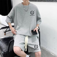 暢登夏裝休閑運(yùn)動(dòng)套裝男士夏季薄款冰絲搭配一套男裝短褲短袖t恤衣服 灰色 【H109套裝-零】 M 碼(75-100斤)