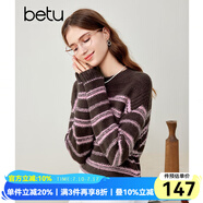 百圖betu女裝秋冬新款毛衣經(jīng)典圓領時髦條紋寬松套頭毛衫2310T39 咖啡色 L