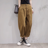 俞兆林（YUZHAOLIN）春秋休閑褲新款蘿卜褲褲子時(shí)尚女褲顯瘦文藝女士女裝哈倫褲女 深卡其 L 105-116斤