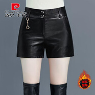 皮爾卡丹（pierre cardin）加絨高腰PU皮短褲女士秋冬季2025新款韓版修身大碼外穿皮褲靴褲潮 黑色加絨 M