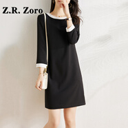 Z.R.Zoro奢侈品連衣裙女2025秋季新款時(shí)尚寬松顯瘦直筒裙黑白拼接氣質(zhì)裙女 黑色 M