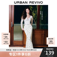 UR【鐘楚曦同款】2025春季新款女裝田園風碎花修身半裙UYL550026 米白 (面料微透) S