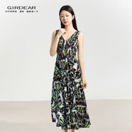 哥弟（GIRDEAR）女裝裙子25年新款明線拼接質(zhì)感長(zhǎng)裙雅氣質(zhì)收腰連衣裙1500507 花色 蝴蝶 S (2碼)