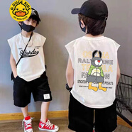 G.DUCKKIDS男童背心夏季薄款2025新款兒童無袖t恤純棉上衣中大童夏裝打底衫 327雙面印-白色-純棉 110 適 齡4-5歲 高品質(zhì)