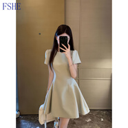 FSHE綠色短袖連衣裙子女秋季法式氣質(zhì)小個(gè)子感禮服裙收腰顯瘦短裙 綠色【短袖短款】 S 【80-100斤】