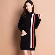 歐貨中長(zhǎng)款毛衣女內(nèi)搭秋冬新款加絨加厚毛衣裙寬松外穿打底針織衫 黑色 M
