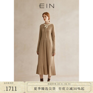 EIN言靜奢風(fēng)綿羊毛綁帶蝴蝶結(jié)撞料收腰氣質(zhì)針織連衣裙24秋季新款 淺杏 M
