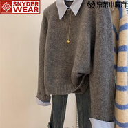 SNYDER WEAR灰色假兩件polo襯衫領(lǐng)內(nèi)搭毛衣女春秋短款慵懶風(fēng)寬松打底針織上衣 灰色毛衣zt M 建議95-105斤