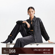 VEROMODA牛仔襯衫女2023秋冬新款牛仔寬松長袖翻領(lǐng)簡約休閑 J09深牛仔灰色 165/84A/M