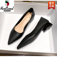 西域駱駝?wù)孳浧ぜ忸^平底黑色工作鞋女2025年女鞋上班面試職業(yè)軟皮單鞋 黑色B 111-駱駝官方品牌旗艦 34