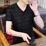 AEMAPE美國蘋(píng)果高端男士短袖T恤V領(lǐng)冰絲鏤空衣服夏季時(shí)尚上衣新款體恤衫 黑色 M