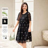 慕姍詩(shī)怡（MsShe）【天絲棉刺繡皺感氣質(zhì)感連衣裙】MsShe大碼女裝2025夏裝胖mm 黑色現(xiàn)貨 3XL