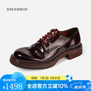 dreambox鈞博vibram高端馬臀皮休閑皮鞋手工固特異皮底男士德比鞋 咖啡色亮面 39
