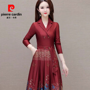 皮爾卡丹氣質(zhì)西裝長(cháng)袖連衣裙女2025春秋新款高端精致媽媽顯瘦洋氣印花裙子 紅色【品】 2XL 【建議125-140斤】