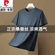 皮爾卡丹高端正宗桑蠶絲短袖t恤男士 2025新款夏季垂感無痕圓領(lǐng)真絲體恤衫 灰色【3310】圓衣領(lǐng) XL 175【適合體重135-155斤】