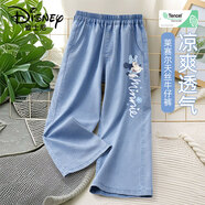 迪士尼（Disney）寶寶女童牛仔闊腿褲2025新款時(shí)尚春夏薄款長褲兒童褲子潮流百搭洋 迪花香妮牛仔淺藍(lán)褲 120