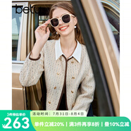 百圖betu女裝秋季新款短外套ins風(fēng)短款雙排扣小香風(fēng)外套女2309T99 杏色 L
