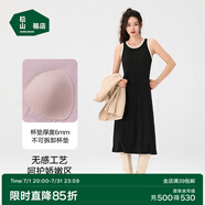 松山棉店二合一女士睡裙短袖小薄荷羅紋舒適親膚彈力簡約夏季睡衣 帶杯背心裙-黑色 M （160）