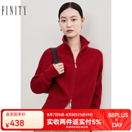 菲妮迪品牌春秋季紅色半高領(lǐng)純羊毛針織衫別致外套女上衣 紅色 S