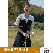 獨(dú)束大碼女裝法式甜美重工假兩件連衣裙夏季新款顯瘦裙子22DS2314 靜謐黑 L