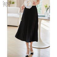 初申 春秋半身裙女高腰A字中長(cháng)款時(shí)尚百搭百褶裙子S13KB2098 黑色 L 