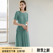 顏域（YANYEE）短袖百褶連衣裙2024夏天新款女裝氣質(zhì)女神范收腰顯瘦氣質(zhì)a字裙 綠色 XL/42