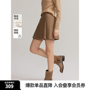 ELLE【100%綿羊毛】設(shè)計感毛呢半身裙女2024冬季新款高腰A字短裙 咖色 M