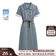 絲柏舍翻領(lǐng)連衣裙2025春夏新款女裝寬松款拼接中長款牛仔裙