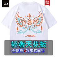浪古 LAWKUL高端重磅短袖t恤男純棉刺繡花夏季新款復(fù)古空調(diào)房寬松休閑T上衣服 白色 XL 建議160-200斤