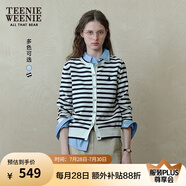 Teenie Weenie小熊針織開衫女2025年春季新款簡約大方舒適圓領(lǐng)針織毛衣女空調(diào)衫 撞色 S