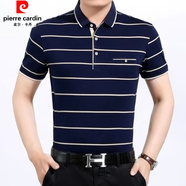 皮爾卡丹（pierre cardin）中年男士速干短袖t恤爸爸裝翻領(lǐng)純棉POLO衫男體恤衫寬松真口袋T恤 6818藏青 M 165建議100-120斤）