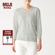 無印良品 MUJI 女式 法國亞麻 V領(lǐng)針織衫 BAC70A0S 淺灰色 M