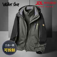 Walker Shop品牌輕奢男裝沖鋒衣2025新款加厚防風(fēng)戶外夾克男可拆卸連帽外套 軍綠色 2XL