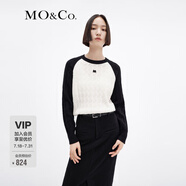 MO&Co.毛衣針織衫山羊絨復(fù)古麻花絞花撞色插肩袖紅色摩安珂 米白色 M 165
