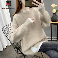 AEMAPE中長(cháng)款毛衣女秋2025春秋冬季新款寬松慵懶風(fēng)假兩件針織衫女 MX-7203_米色 M