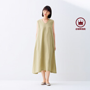 無印良品（MUJI）女式 棉 漢麻 無袖連衣裙女裝裙子夏季 連身裙長裙 BCD91C5S 黃色 XL （165/92A）