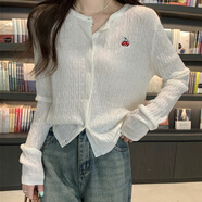 逸兼夏季薄款麻花刺繡簡約針織開衫外套上衣女外搭空調(diào)房開衫 針織開衫【櫻桃-白色】 均碼 建議70-105斤