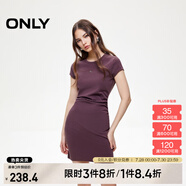 ONLY2025春季新款金屬裝飾收腰捏褶短裙T恤裙連衣裙女|125161021 E10深絢棕色 L