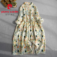 皮爾卡丹（pierre cardin）單日系復(fù)古碎花棉麻連衣裙森女氣質(zhì)減齡長(zhǎng)款襯衫裙子潮 圖片色 2XL 【建議145-160斤】