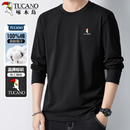 啄木鳥（TUCANO）長(zhǎng)袖t恤男春秋圓領(lǐng)純棉經(jīng)典款時(shí)尚休閑百搭寬松上衣男裝 黑色XL