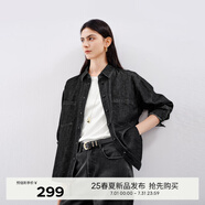 伊芙麗（eifini）【爆款延續(xù)】伊芙麗復古藍色牛仔襯衣女通勤女裝外套 黑色 M 110-125斤