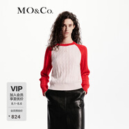 MO&Co.毛衣針織衫山羊絨復古麻花絞花撞色插肩袖紅色摩安珂 貴族紅色 L 170