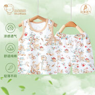 兒童背心套裝夏季薄款男女寶寶純棉無(wú)袖小背心嬰兒夏裝短褲兩件套 【純棉/A類(lèi)/兩件套】郵韻農景 80 碼（偏小 建議拍大一碼）